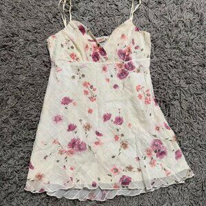 Y2K Meghan Noland Crème Floral Fairy Boho Sequin Top Measures Size S